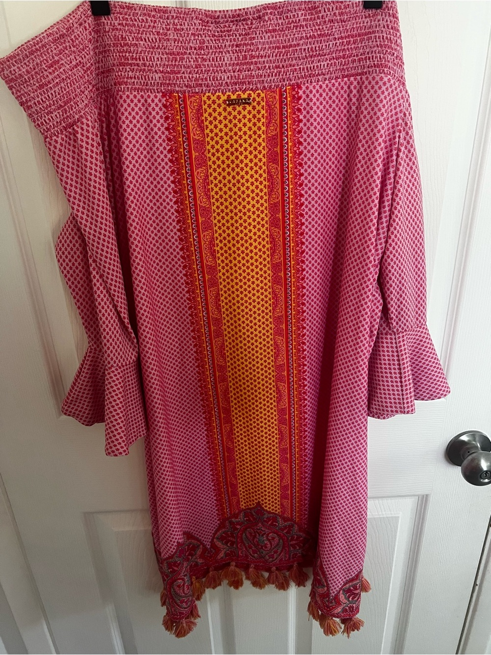 Cabana Life Pink and Orange Off-Shoulder Mini Dress - Picture 12 of 15
